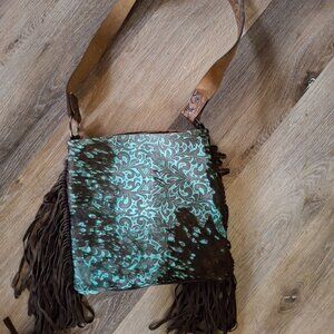 Dancing cactus leather handbag with fringe